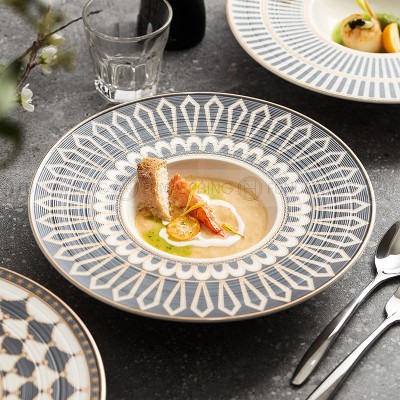 Nordic Straw Hat Plate Weiss Series Ceramic Soup Plate Shallow Bowl White/Grey/Gold 11" Nordic Straw Hat Plate Weiss Series Ceramic Soup Plate Shallow Bowl White/Grey/Gold 11"