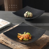 Ceramic Black Matte Disc Square Shallow Platter High Feet Plate 7.5" Ceramic Black Matte Disc Square Shallow Platter High Feet Plate 7.5"