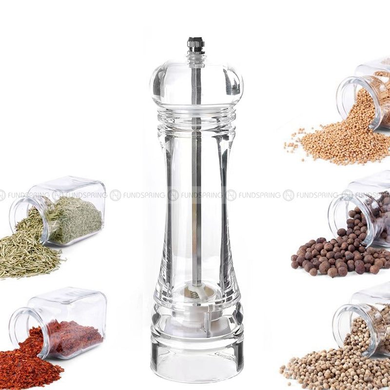 5-Inch Acrylic Manual Pepper Grinder Transparent Condiment Bottle