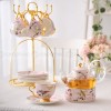 Elegant Bone China Tea Set with Glass Teapot and Ceramic Infuser, Candle Holder, Cups, and Saucers - 15 Pieces