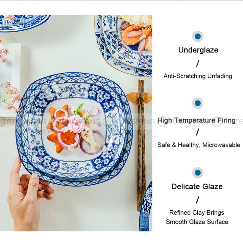 Japanese Blue and White Ceramic Square Dinner Plates 9" Set of 4 Japanese Blue and White Ceramic Square Dinner Plates 9" Set of 4