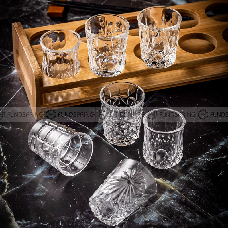 Carved Glass Tumbler Household Wine Glass Spirit Glass Set with Cup Rack Carved Glass Tumbler Household Wine Glass Spirit Glass Set with Cup Rack