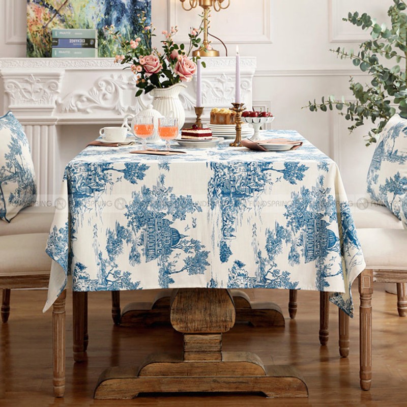 Lucerne Tablecloth Blue and Off-white Light Luxury Dining Table Mat Spun Line Table Cover