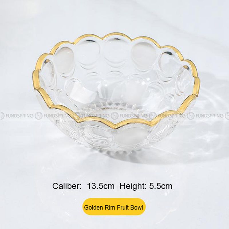 Nordic Minimalist Golden-Rim Glass Fruit Bowl and Salad Plate Set Nordic Minimalist Golden-Rim Glass Fruit Bowl and Salad Plate Set