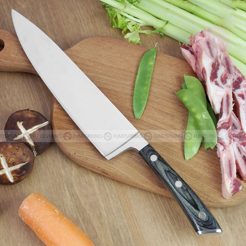 Stainless Steel 8'' Chef's Knife with Japanese-Inspired Design and Ergonomic Wooden Handle Stainless Steel 8'' Chef's Knife with Japanese-Inspired Design and Ergonomic Wooden Handle