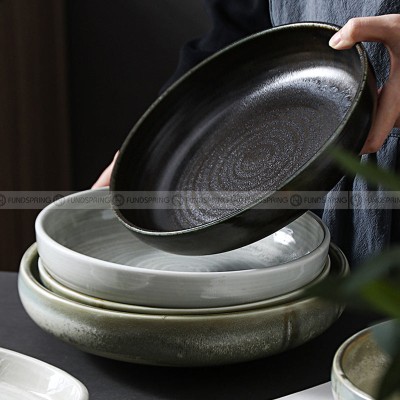 Kiln Change Ceramic Round Deep Plate Soup Plate Shallow Bowl Kiln Change Ceramic Round Deep Plate Soup Plate Shallow Bowl