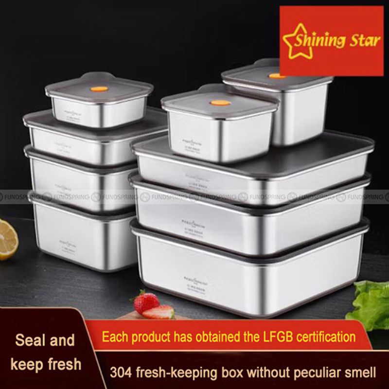 304 Stainless Steel Fresh-keeping Box Sealed Food Storage Box With Lid