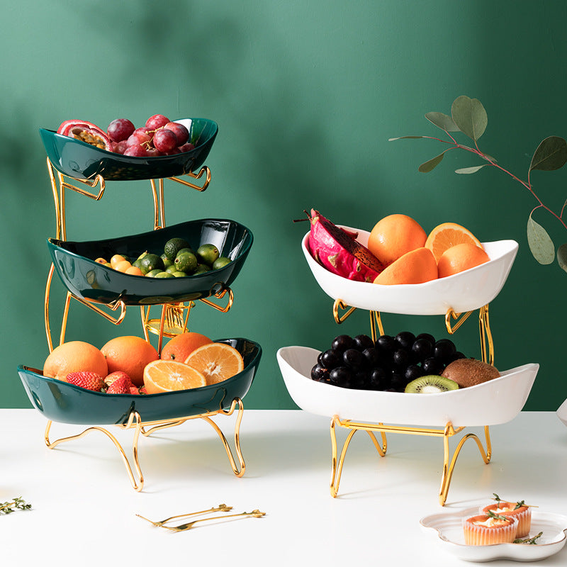 Elegant Ceramic Multi-layer Fruit and Dessert Plate for Afternoon Tea with Skewer Holder