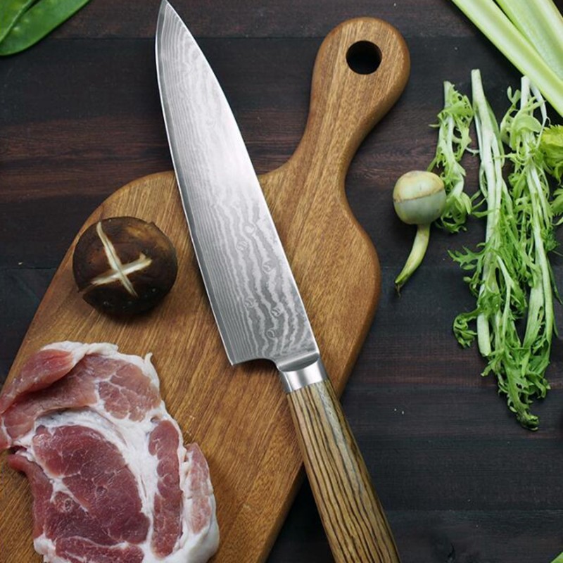 ZenChef: Japanese Chef's Knife with Natural Zebra Wood Grain Handle ZenChef: Japanese Chef's Knife with Natural Zebra Wood Grain Handle