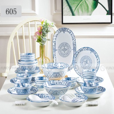 Japanese Ceramic Dinner Set Blue and White Dinnerware Set 46-Piece Japanese Ceramic Dinner Set Blue and White Dinnerware Set 46-Piece