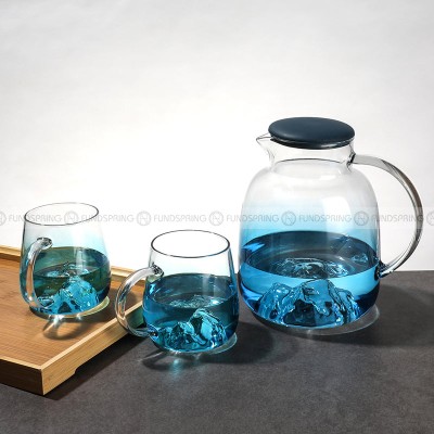 Gradient Blue Glass Kettle and Cup Set High Temperature Resistant Pitcher with Mugs Gradient Blue Glass Kettle and Cup Set High Temperature Resistant Pitcher with Mugs