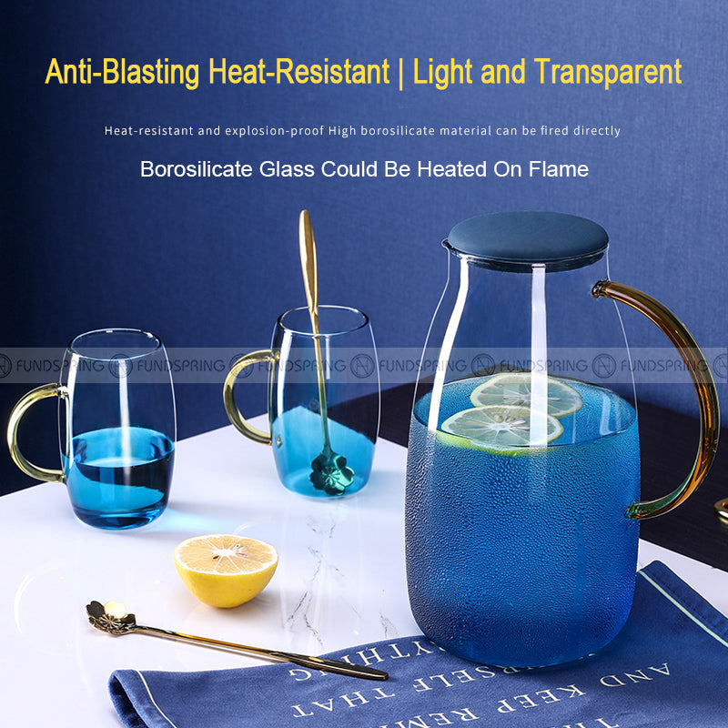 Blue Haze Elegance: Glass Pitcher & Tumbler Set with Stylish Tray Blue Haze Elegance: Glass Pitcher & Tumbler Set with Stylish Tray