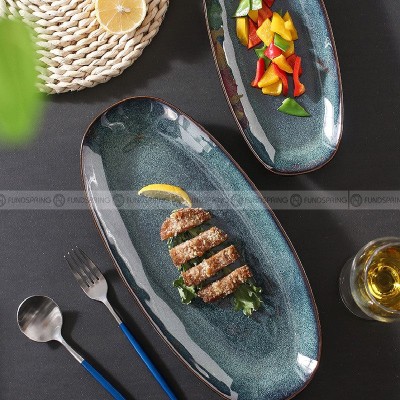 Kiln Glazed Ceramic Dinnerware Fish Plate Dinner Plate Green Oval Plate Kiln Glazed Ceramic Dinnerware Fish Plate Dinner Plate Green Oval Plate