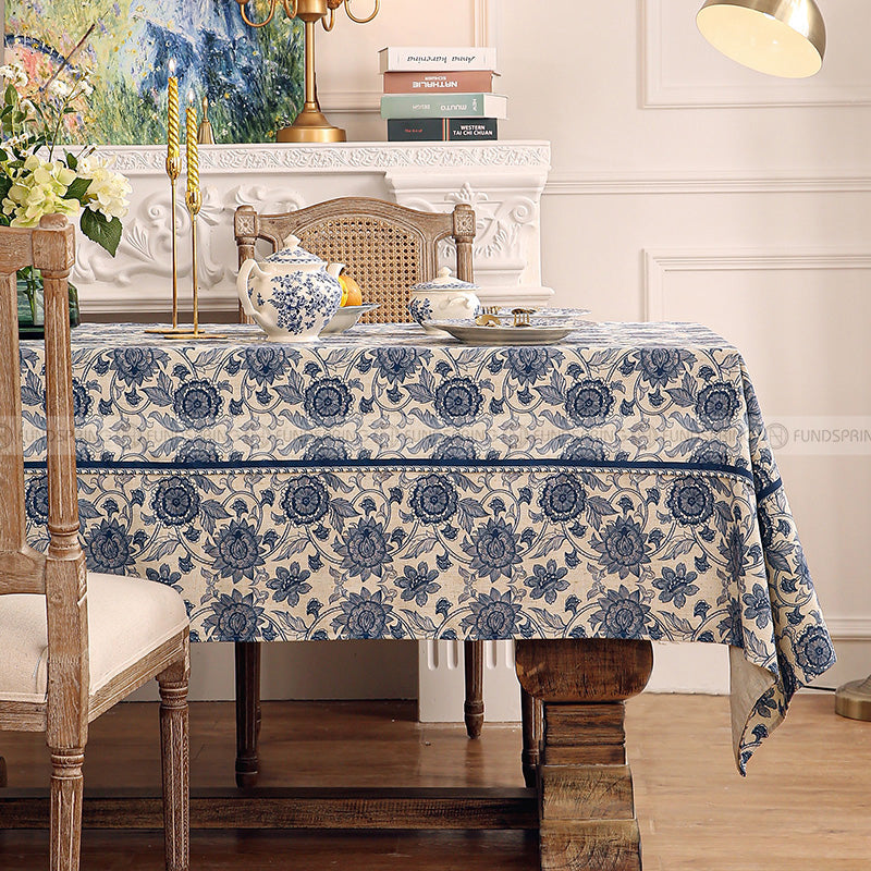 Blue Tangyun Grass Tablecloth Spun Line Desk Cover Vintage Table Cloth Blue Tangyun Grass Tablecloth Spun Line Desk Cover Vintage Table Cloth