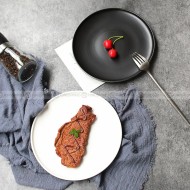 Ceramic Shallow Dish Round Frosted Matte Black And White Salad Plate 8" Ceramic Shallow Dish Round Frosted Matte Black And White Salad Plate 8"