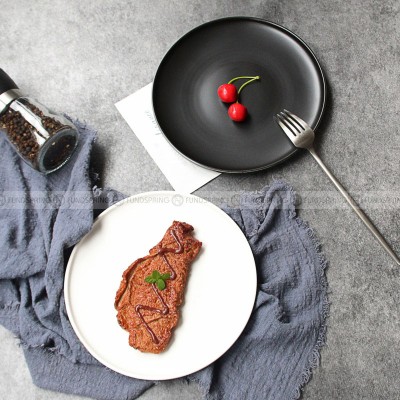 Ceramic Shallow Dish Round Frosted Matte Black And White Salad Plate 8" Ceramic Shallow Dish Round Frosted Matte Black And White Salad Plate 8"