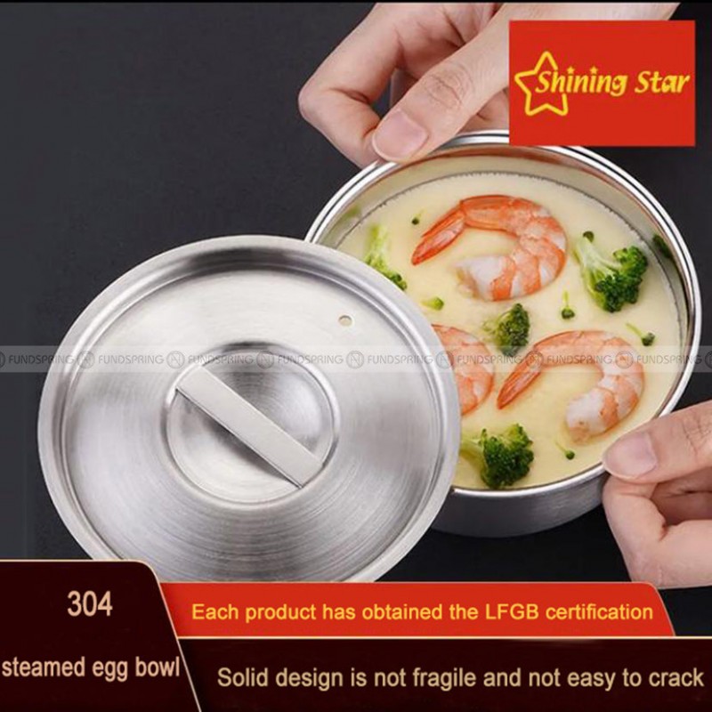 304 Stainless Steel Steamed Egg Bowl With Lid Soup Bowl 4.5"