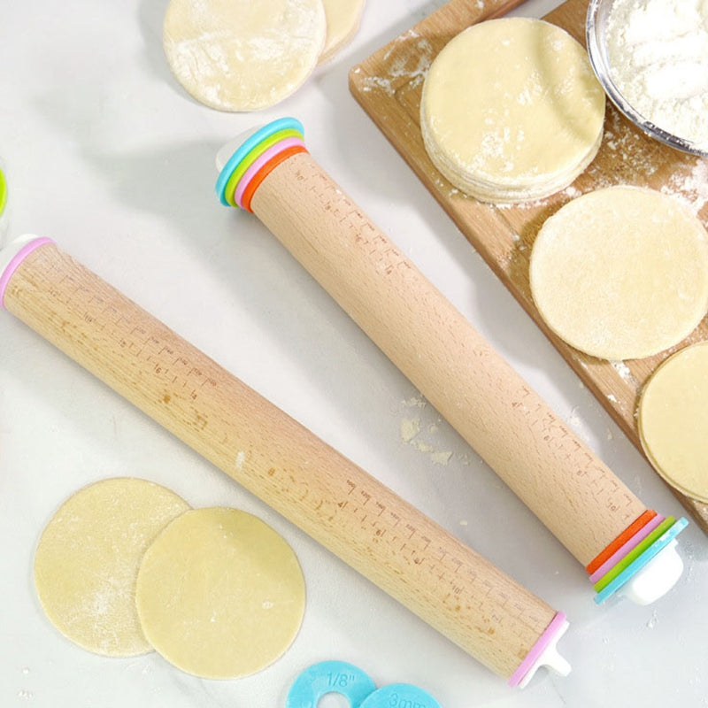 Premium Adjustable Wooden Rolling Pin with Scale for Precision Baking