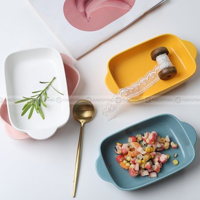 Ceramic Binaural Baking Tray Macaron Color Microwave Oven For Baking Ceramic Binaural Baking Tray Macaron Color Microwave Oven For Baking