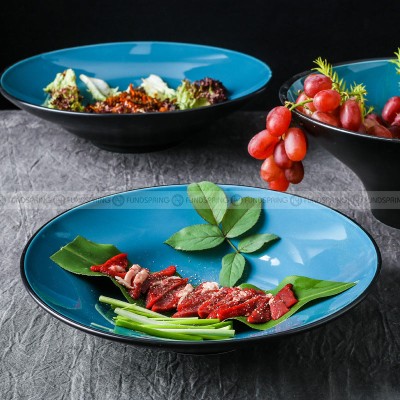 Peacock Blue Deep Dish Wide Mouth Ramen Bowl Spaghetti Plate Peacock Blue Deep Dish Wide Mouth Ramen Bowl Spaghetti Plate