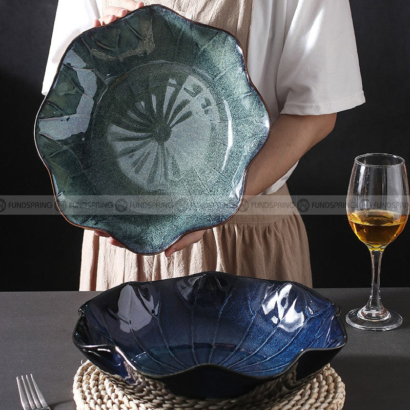 Blue/Green Glaze Dinnerware Lotus Leaf Large Bowl Soup Bowl 12" Blue/Green Glaze Dinnerware Lotus Leaf Large Bowl Soup Bowl 12"