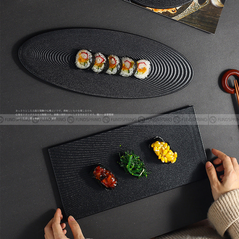 Black Frosted Ceramic Tableware Rectangular Oval/Round Flat Plate Black Frosted Ceramic Tableware Rectangular Oval/Round Flat Plate
