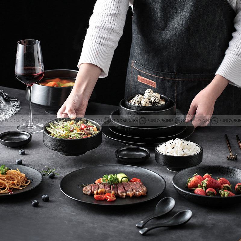 Frosted Tableware Set Black Ceramic Dinnerware Combination