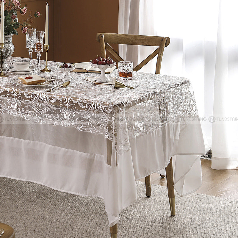 Yiya Tablecloth Simple White Lace Table Cloth Hollow Table Cover