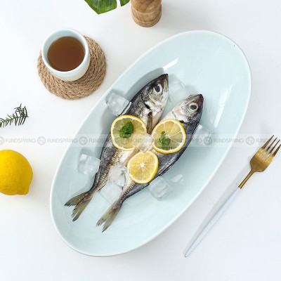 Ceramic Minimalism Dinnerware Blue Fish Plate 14'' Oval Plate Dinner Plate Ceramic Minimalism Dinnerware Blue Fish Plate 14'' Oval Plate Dinner Plate