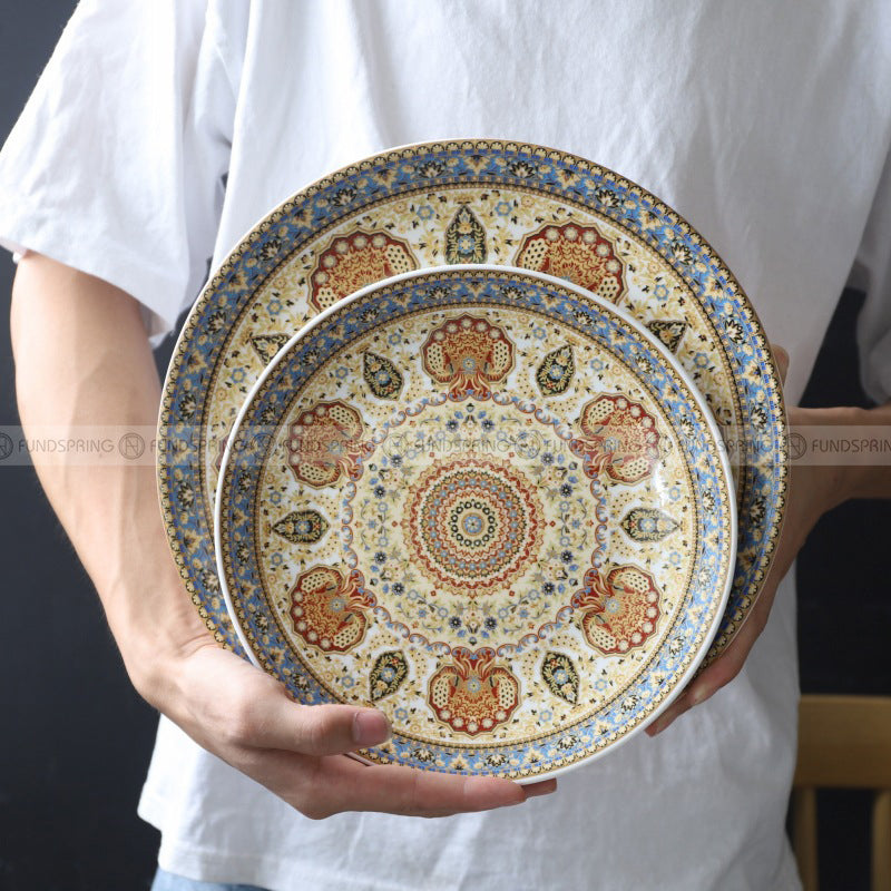 Ceramic Bohemian Dinnerware Set Creative Pattern Shallow Dinner Plate Ceramic Bohemian Dinnerware Set Creative Pattern Shallow Dinner Plate