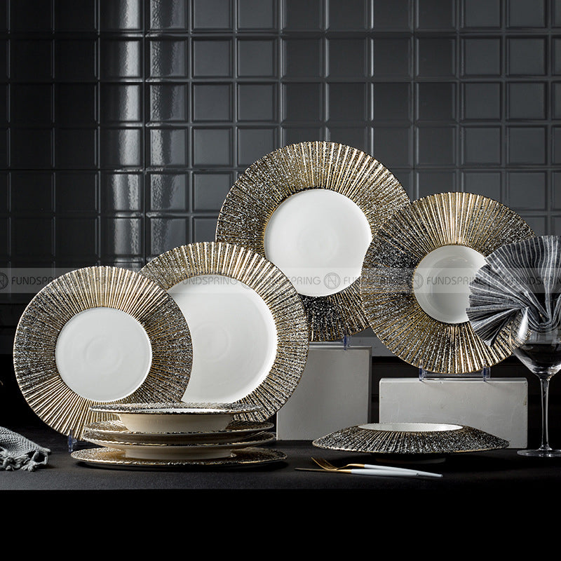 Carll Solar Series Dinnerware Collection Hotel Dishes Golden/White Dinner Plate Carll Solar Series Dinnerware Collection Hotel Dishes Golden/White Dinner Plate