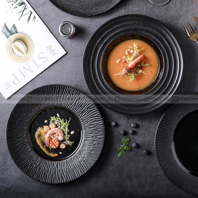 Nordic Simple Black Tableware Ceramic Shallow Plate Porcelain Plate Nordic Simple Black Tableware Ceramic Shallow Plate Porcelain Plate