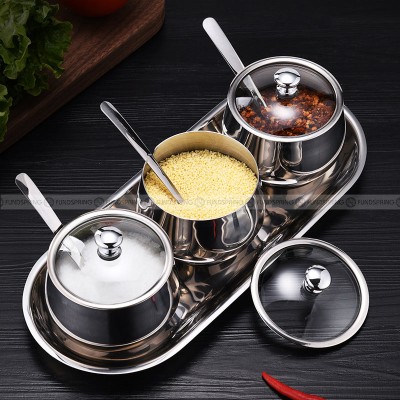 304 Stainless Steel Seasoning Jar Set Kitchen Seasoning Box Set of 3 304 Stainless Steel Seasoning Jar Set Kitchen Seasoning Box Set of 3