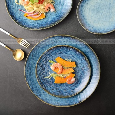 Denim Blue Dinner Plate Kiln Changed Ceramic Dinnerware Set of 4 Denim Blue Dinner Plate Kiln Changed Ceramic Dinnerware Set of 4