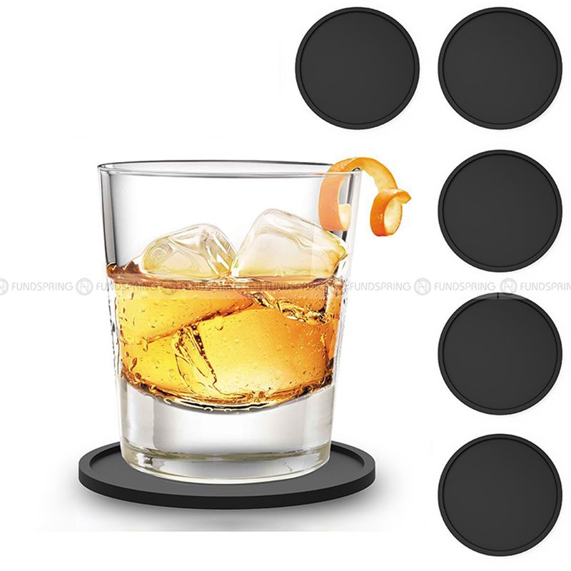 Food Grade Silicone Cup Mat Non-slip Insulated Black Tea Coaster Set of 8