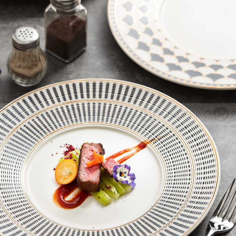 Nordic White-grey-gold Dinner Plate Weiss Series Ceramic Electroplating Shallow Plate Nordic White-grey-gold Dinner Plate Weiss Series Ceramic Electroplating Shallow Plate