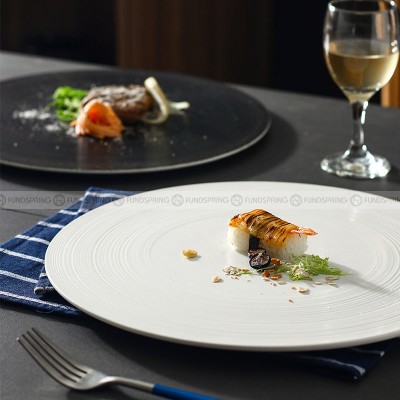 Minimalist Solid Color Plate Ceramic Brushed Round Flat Plates 12" Minimalist Solid Color Plate Ceramic Brushed Round Flat Plates 12"