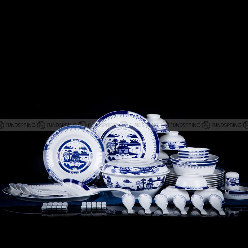 Pavilion Sycamore Tableware Blue And White Ceramic Dinnerware 46 Pcs