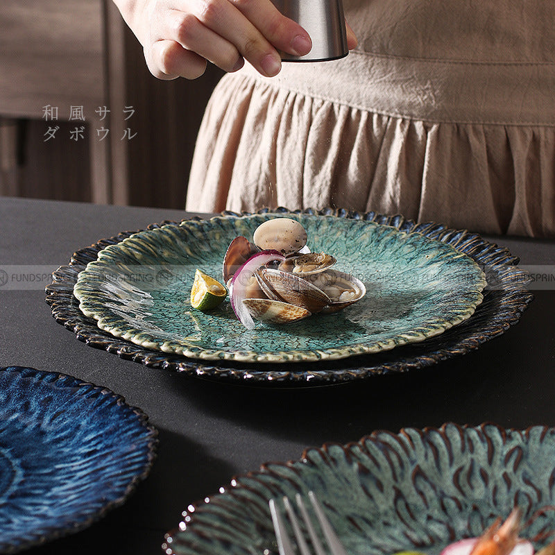 Ceramic Kiln Change Tableware Sunflower Shaped Shallow Flat Plate Ceramic Kiln Change Tableware Sunflower Shaped Shallow Flat Plate