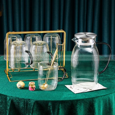 Nordic Elegance Glass Mugs: Vertical Stripes Tea & Coffee Cups with Handle Nordic Elegance Glass Mugs: Vertical Stripes Tea & Coffee Cups with Handle