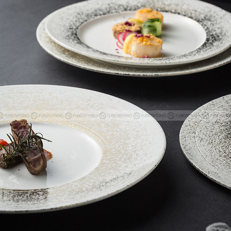 Designer Dinnerware Collection Weiss Series Ceramic White/Sliver Plate Designer Dinnerware Collection Weiss Series Ceramic White/Sliver Plate