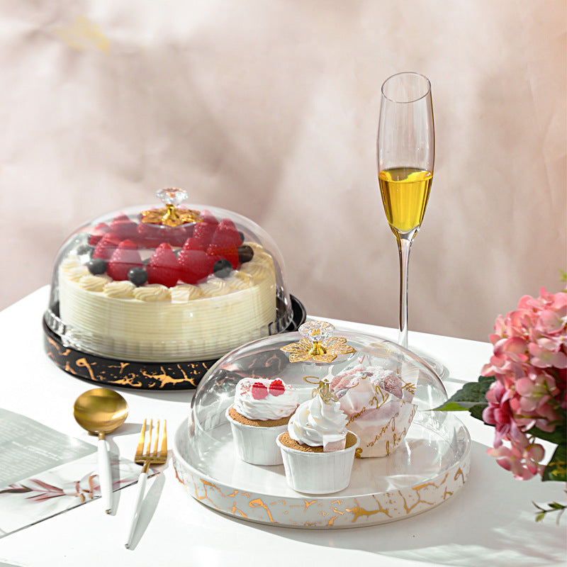 Stylish Afternoon Tea Ceramic Cake Pan with Lid: Elegant Snack and Fruit Plate Stand Stylish Afternoon Tea Ceramic Cake Pan with Lid: Elegant Snack and Fruit Plate Stand