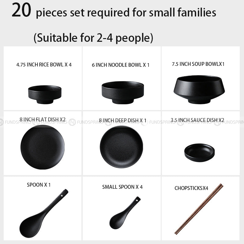 Frosted Tableware Set Black Ceramic Dinnerware Combination Frosted Tableware Set Black Ceramic Dinnerware Combination