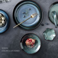 Kiln Change Ceramic Tableware Blue/Green Glaze Bowl Plate Kiln Change Ceramic Tableware Blue/Green Glaze Bowl Plate