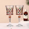 Gyro Decanter with Painted Diamond Colored Wine Glass Wine Deck Set Engraved Glass