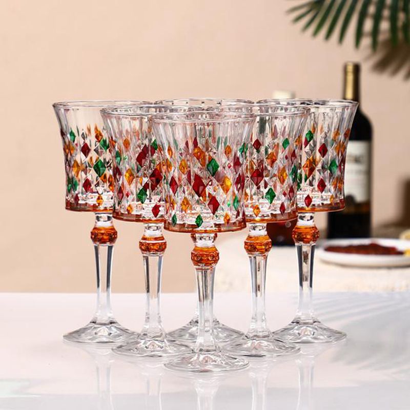 Gyro Decanter with Painted Diamond Colored Wine Glass Wine Deck Set Engraved Glass Gyro Decanter with Painted Diamond Colored Wine Glass Wine Deck Set Engraved Glass