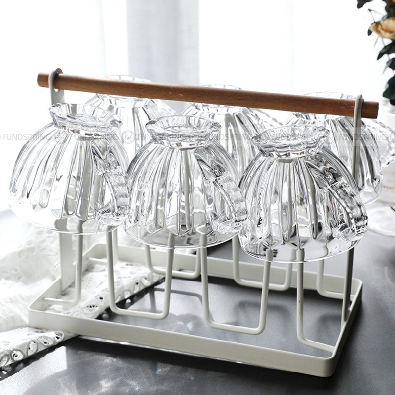 Glassy Comfort Deluxe: Heat-Resistant Glass Mugs with Handles, Includes Stylish Glass Tray and Rack Glassy Comfort Deluxe: Heat-Resistant Glass Mugs with Handles, Includes Stylish Glass Tray and Rack