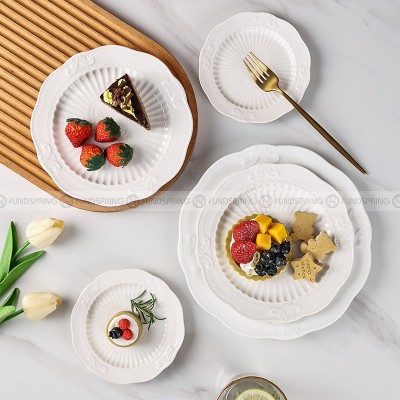Modern Relief White Ceramic Dinner Plates Set of 2 (8" and 10") Modern Relief White Ceramic Dinner Plates Set of 2 (8" and 10")