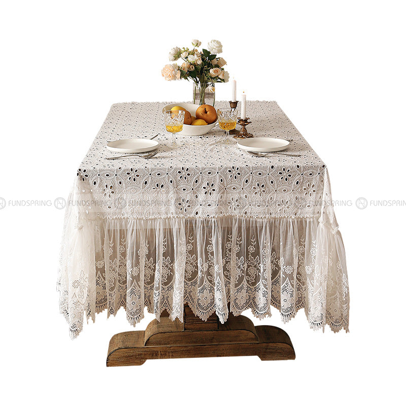 Tourte Lace Embroidered Hollow Tablecloth White Desk Cover Table Cloth Tourte Lace Embroidered Hollow Tablecloth White Desk Cover Table Cloth