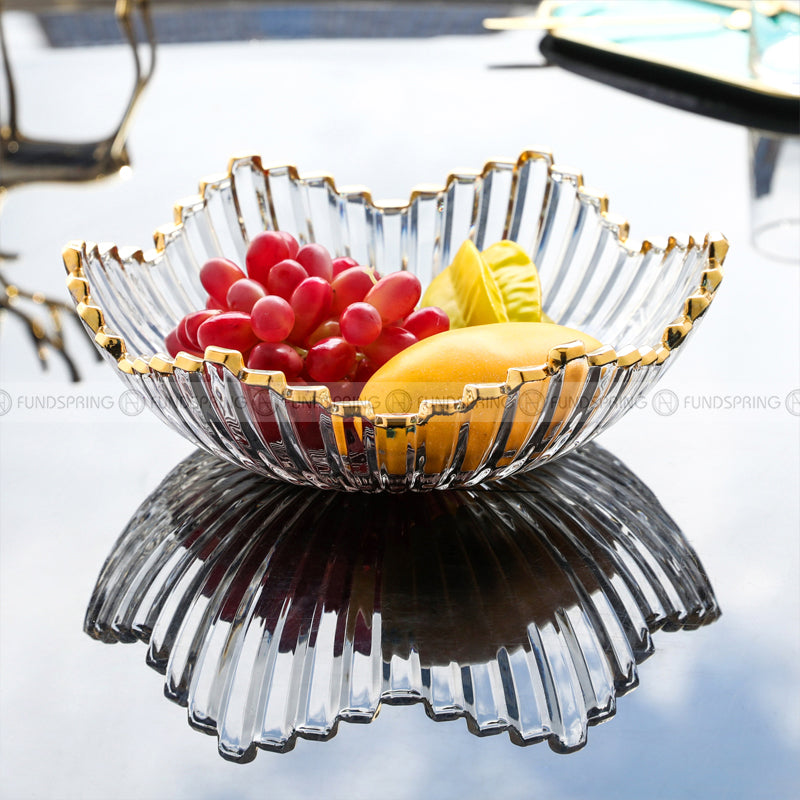 Elegant Glass Fruit Bowl Set with Minimalist Design and Golden Rim